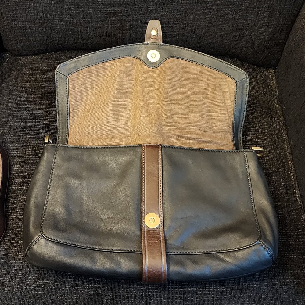 Cole Haan Soft Black Leather with Brown Trim Leather Crossbody Bag - Picture 6 of 11